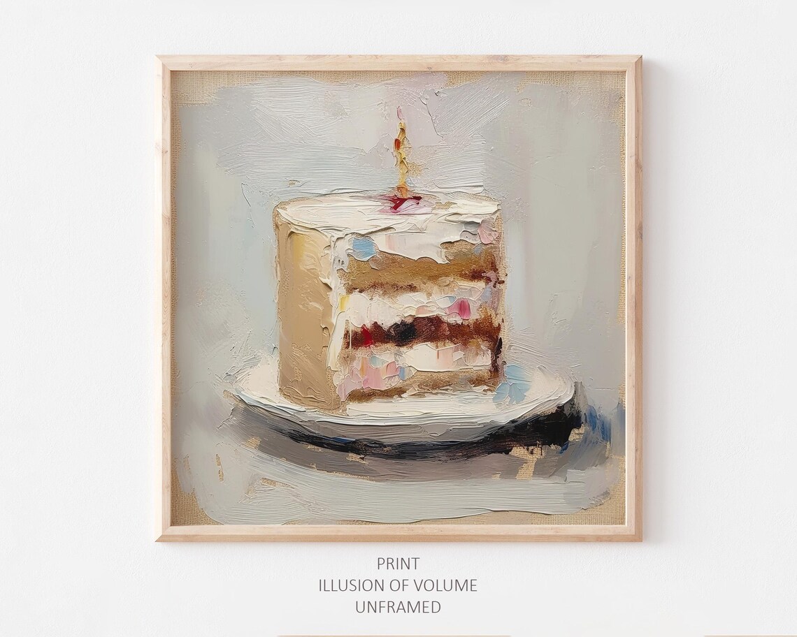 Birthday Cake Oil Painting, Kitchen Art Print