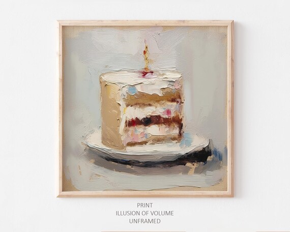 Birthday Cake Oil Painting, Kitchen Art Print