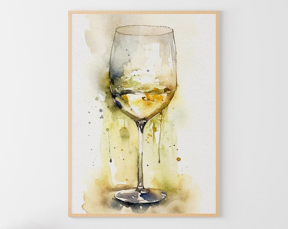 Glass Of Wine Watercolor Art Print, Kitchen Bar