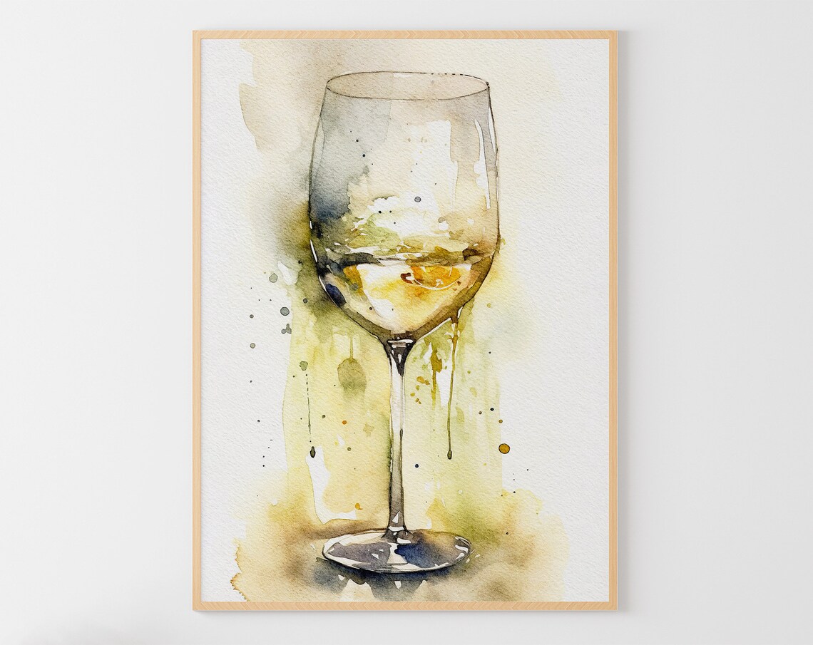 Glass Of Wine Watercolor Art Print, Kitchen Bar