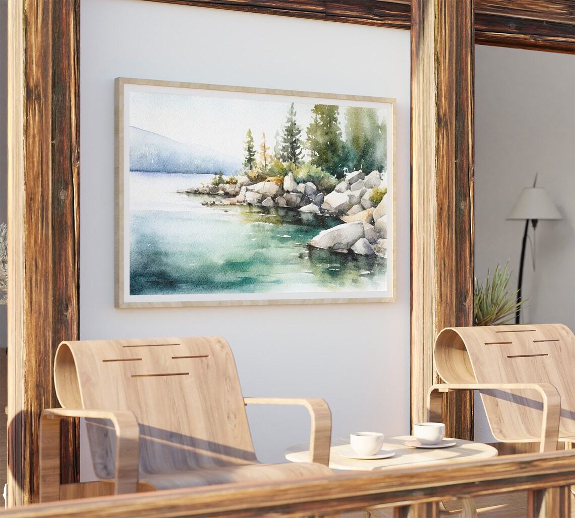 Lake Tahoe Watercolor Landscape, Mountain Lake Art Print - Image 4