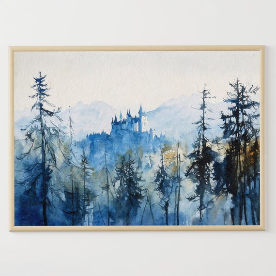 Neuschwanstein Castle Watercolor Print Germany Landscape Painting Europe Travel Poster Deutschland Wall Art