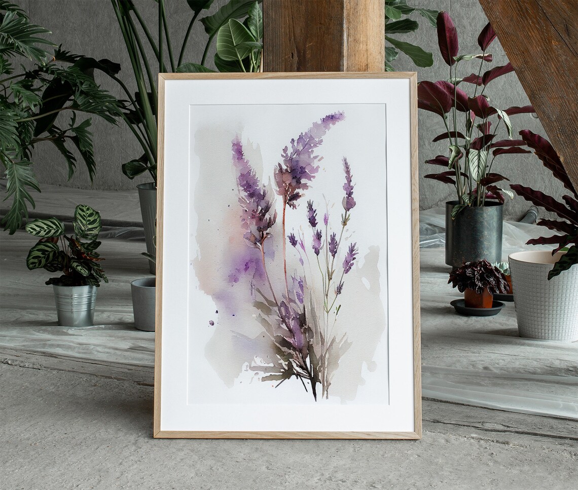 Lavender Watercolor Wildflowers, Neutral Floral Art Print - Image 2