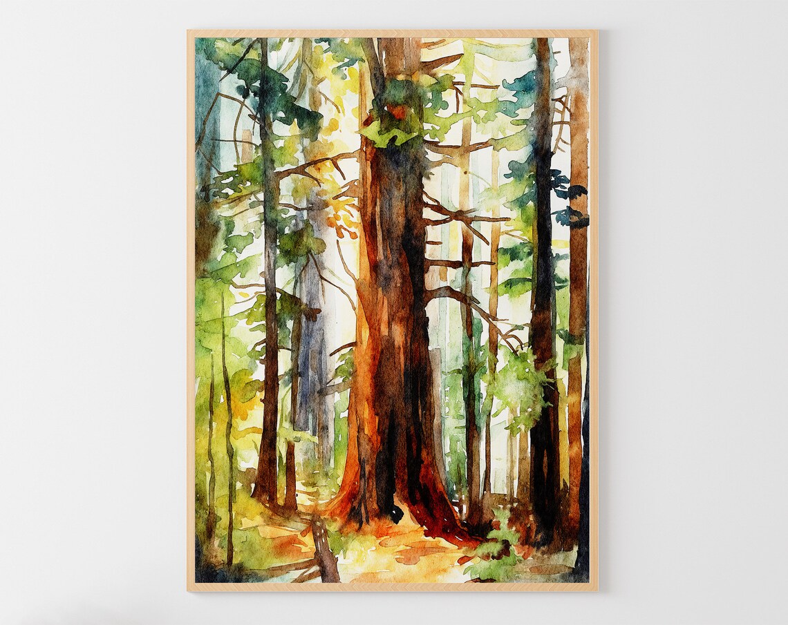Sequoia Trees Watercolor Art Print, National Park