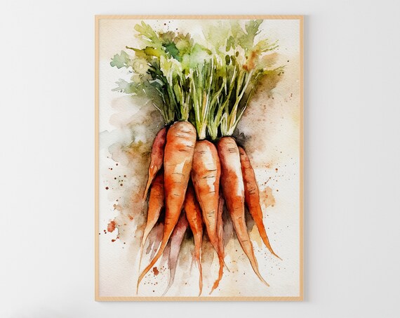 Carrot Watercolor Art Print, Farmhouse Kitchen Decor