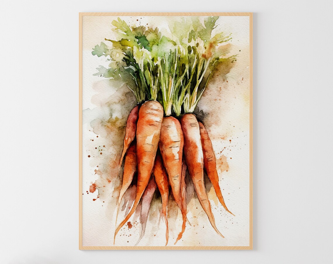 Carrot Watercolor Art Print, Farmhouse Kitchen Decor