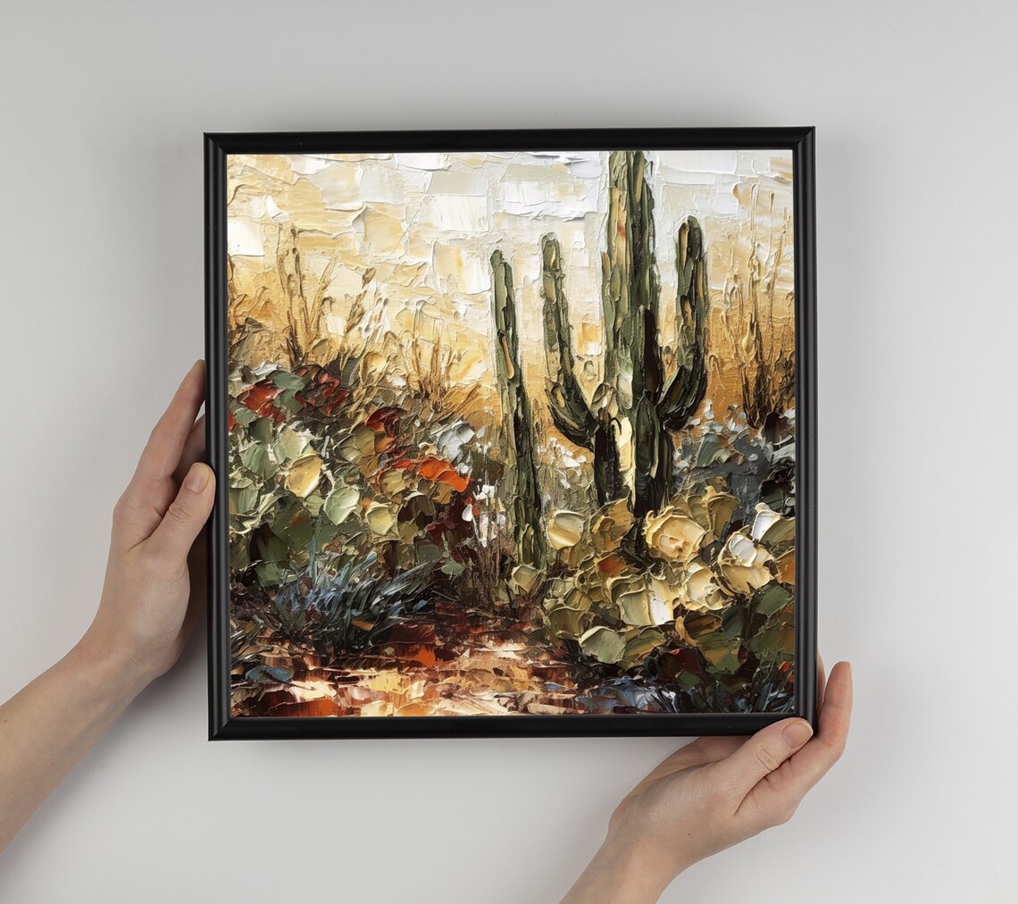 Saguaro Oil Painting Desert Botanical Art Print - Image 3