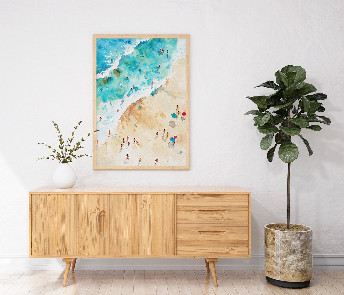 Swimming People Watercolor Print, Ocean Beach Poster - Image 4