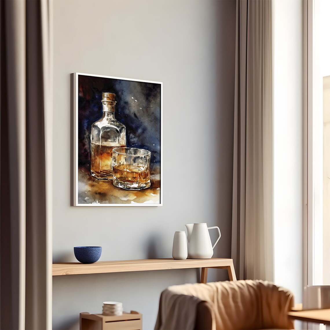 Whiskey Bottle Watercolor, Old Fashioned Bar Art Print - Image 2