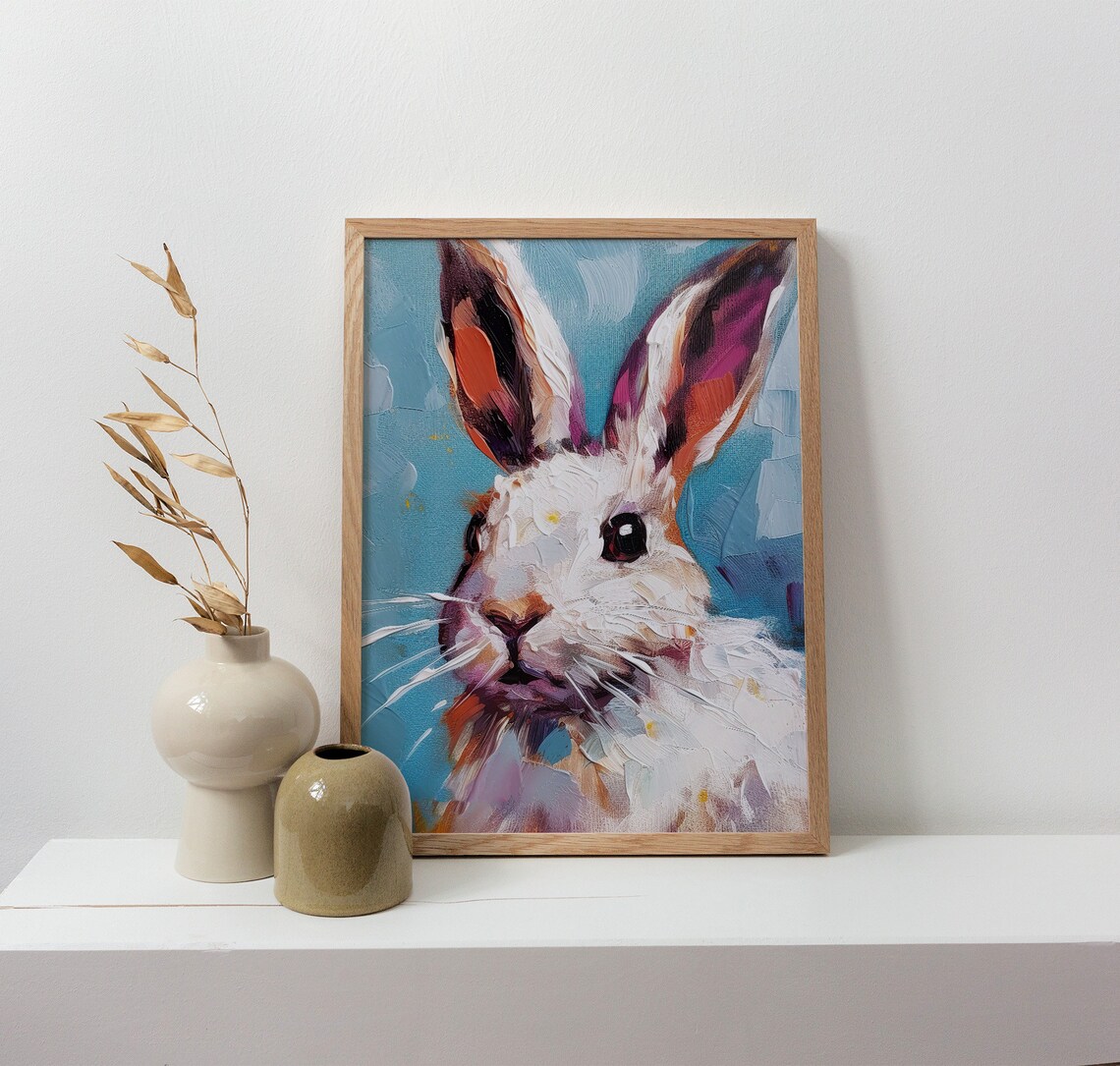 Rabbit Oil Painting Art Print, White Bunny Portrait - Image 5