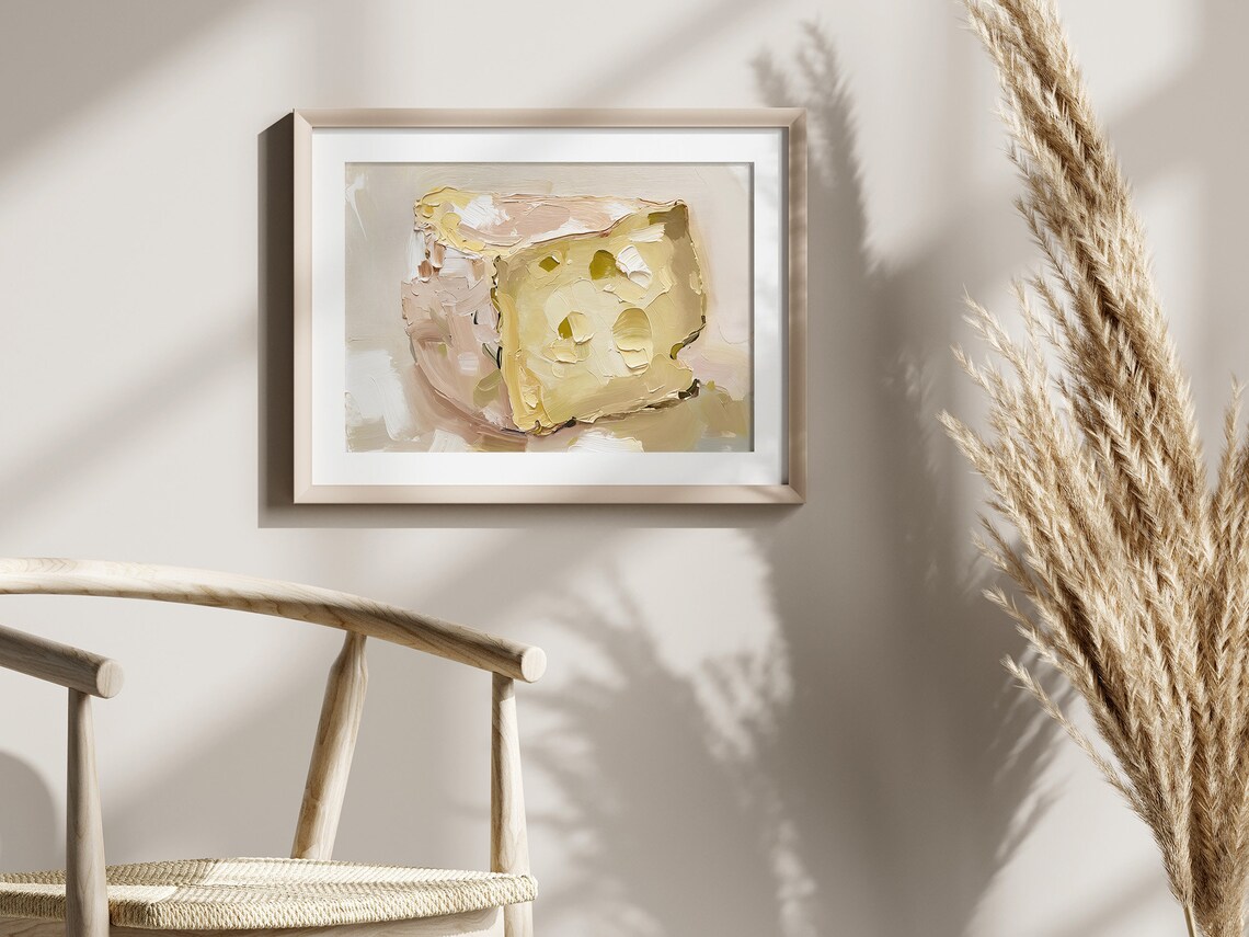 Swiss Cheese Oil Painting Art Print, Kitchen Wall Art - Image 3
