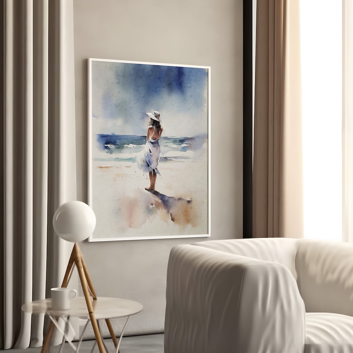 Girl On Beach Watercolor Art Print, Romantic Poster - Image 2