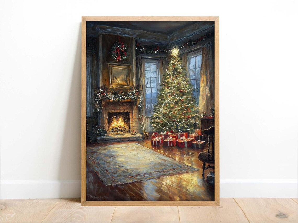 Christmas Living Room Winter Art Print, Holiday Decor - Image 2