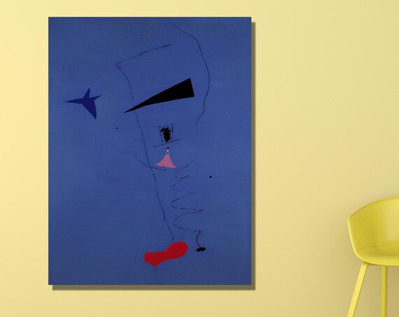 Surrealist Blue Abstract Star and Shapes in Style of Miro Painting Poster