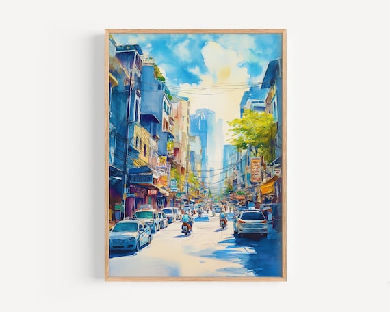 Ho Chi Minh City Street Motorbike Watercolor Vietnam Travel Poster