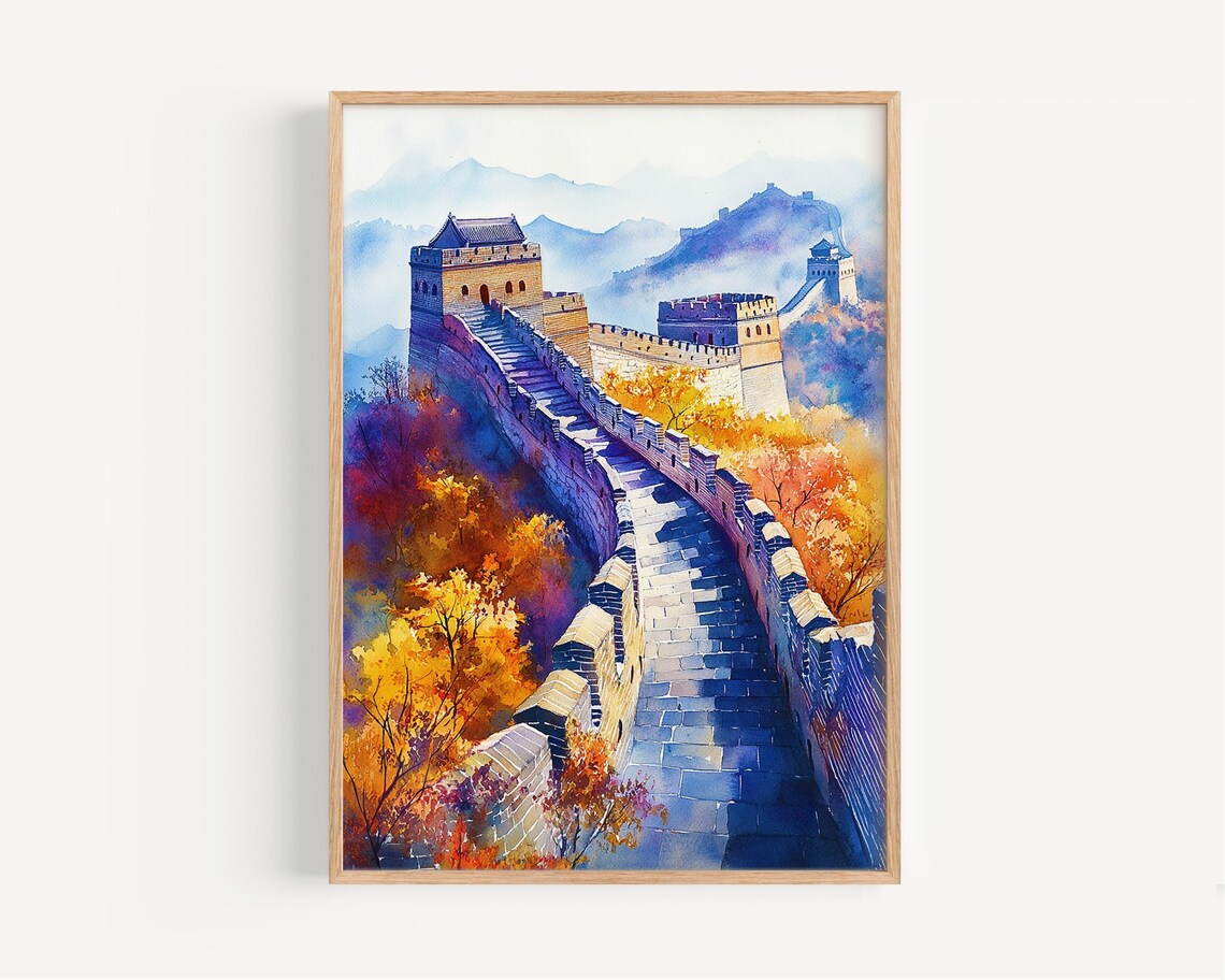 Great Wall Of China Watercolor Painting Travel Poster