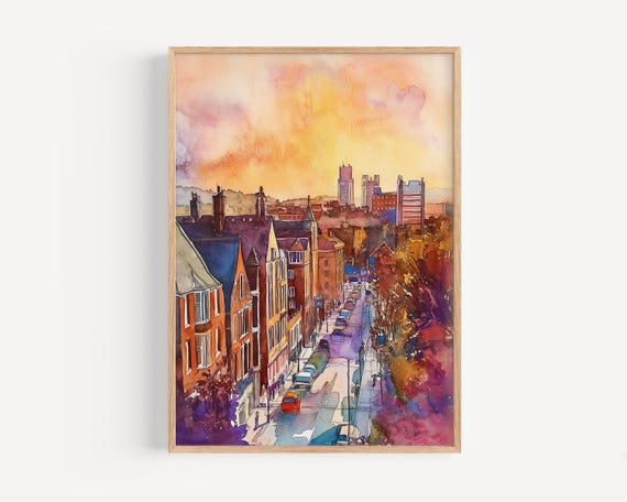 Sheffield Watercolor Painting Wall Art Print Poster Uk Travel Decor Illustration Home