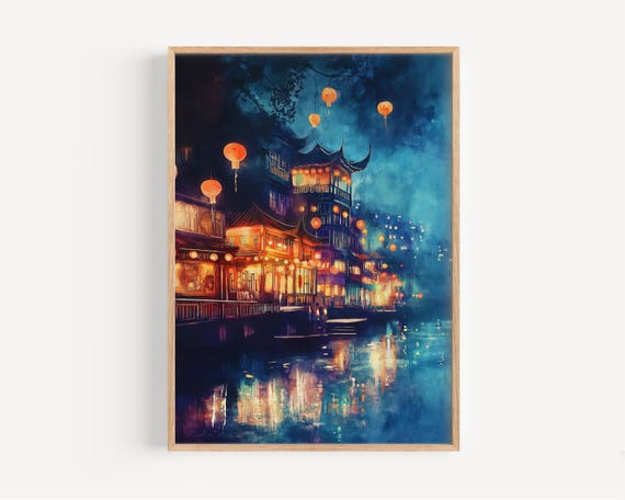 Guangzhou Watercolor Painting Wall Art Print Travel Poster China Decor Illustration Home Chinese