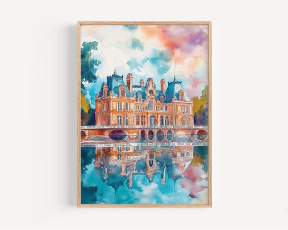 Palace Of Versailles Watercolor Painting Wall Art Print Poster Travel Decor Illustration Home