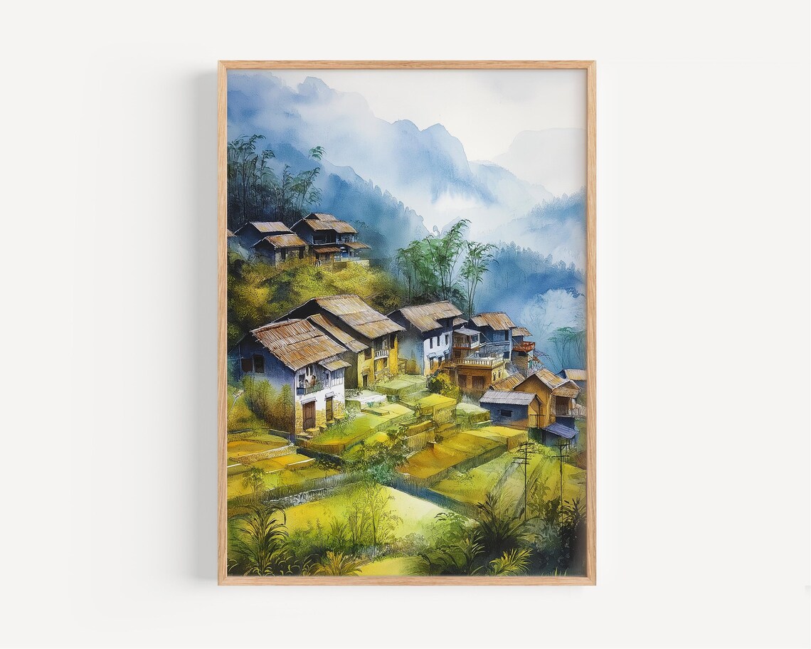 Sapa Watercolor Painting, Vietnam Travel Poster