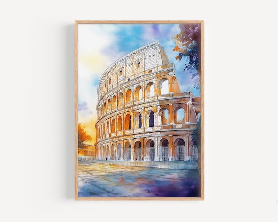 Colosseum Rome Watercolor Poster Ancient Amphitheater Italy Art