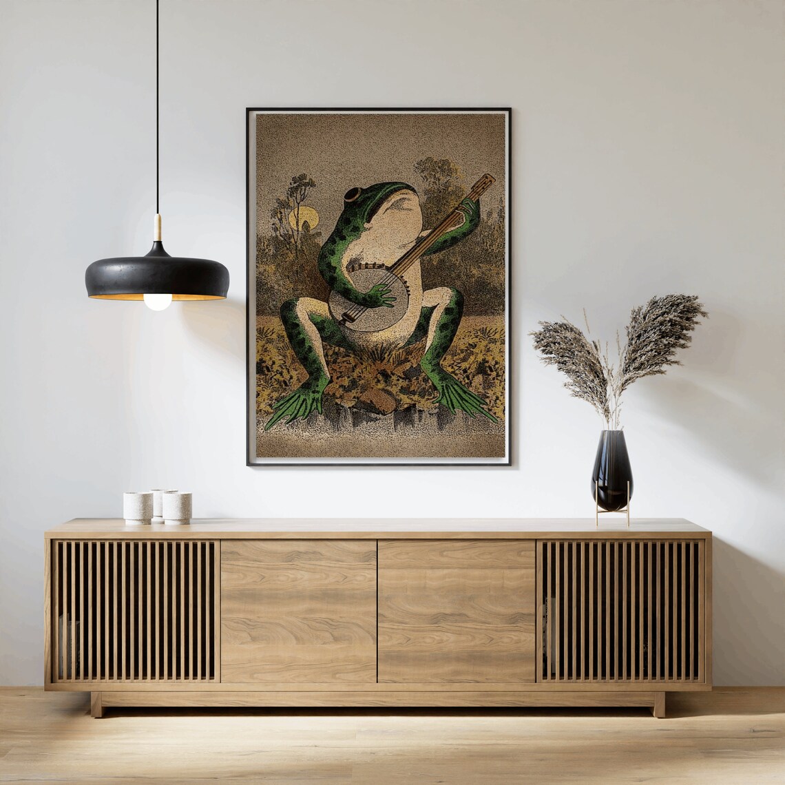 Vintage Frog Playing Banjo Moonlight Poster - Image 2
