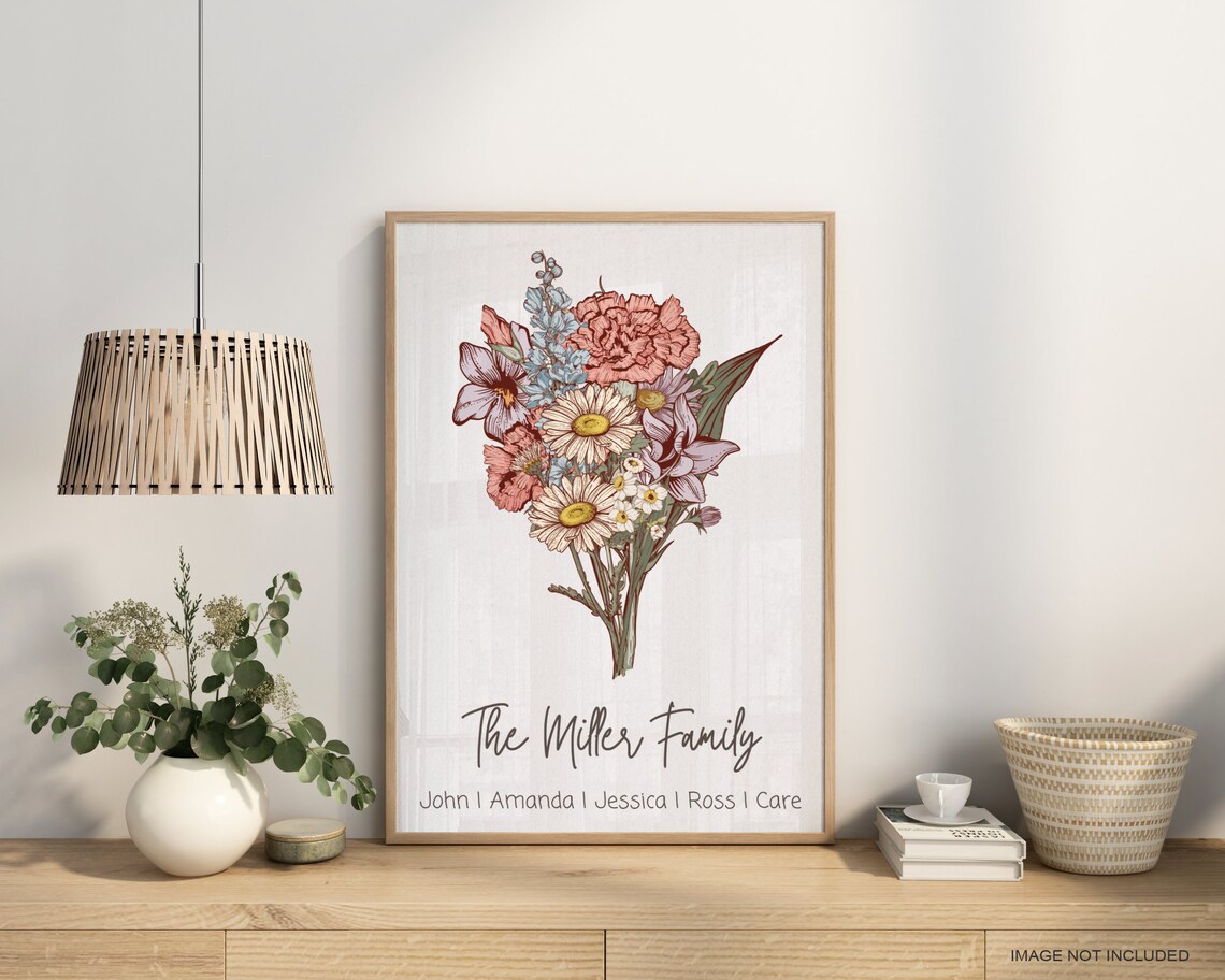 Custom Family Flower Bouquet Birth Flower Poster - Image 2
