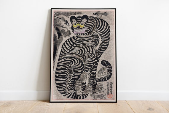 Vintage Tiger Botanical Art Deco Japanese Poster Print