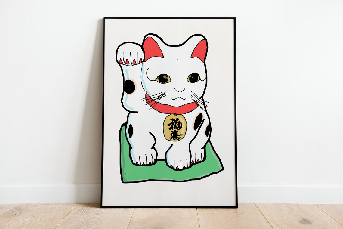 Japanese Lucky Cat Vintage Art Deco Poster Print