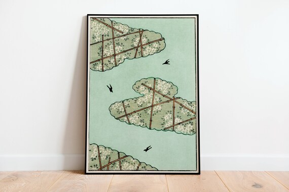 Pink Sky Japanese Woodblock Art Print, Vintage Pattern
