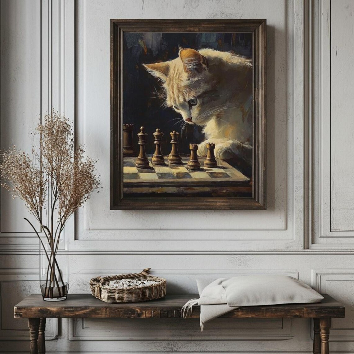 Curious Ginger Cat Examining Chess Board Classic Oil Painting Poster - Image 4