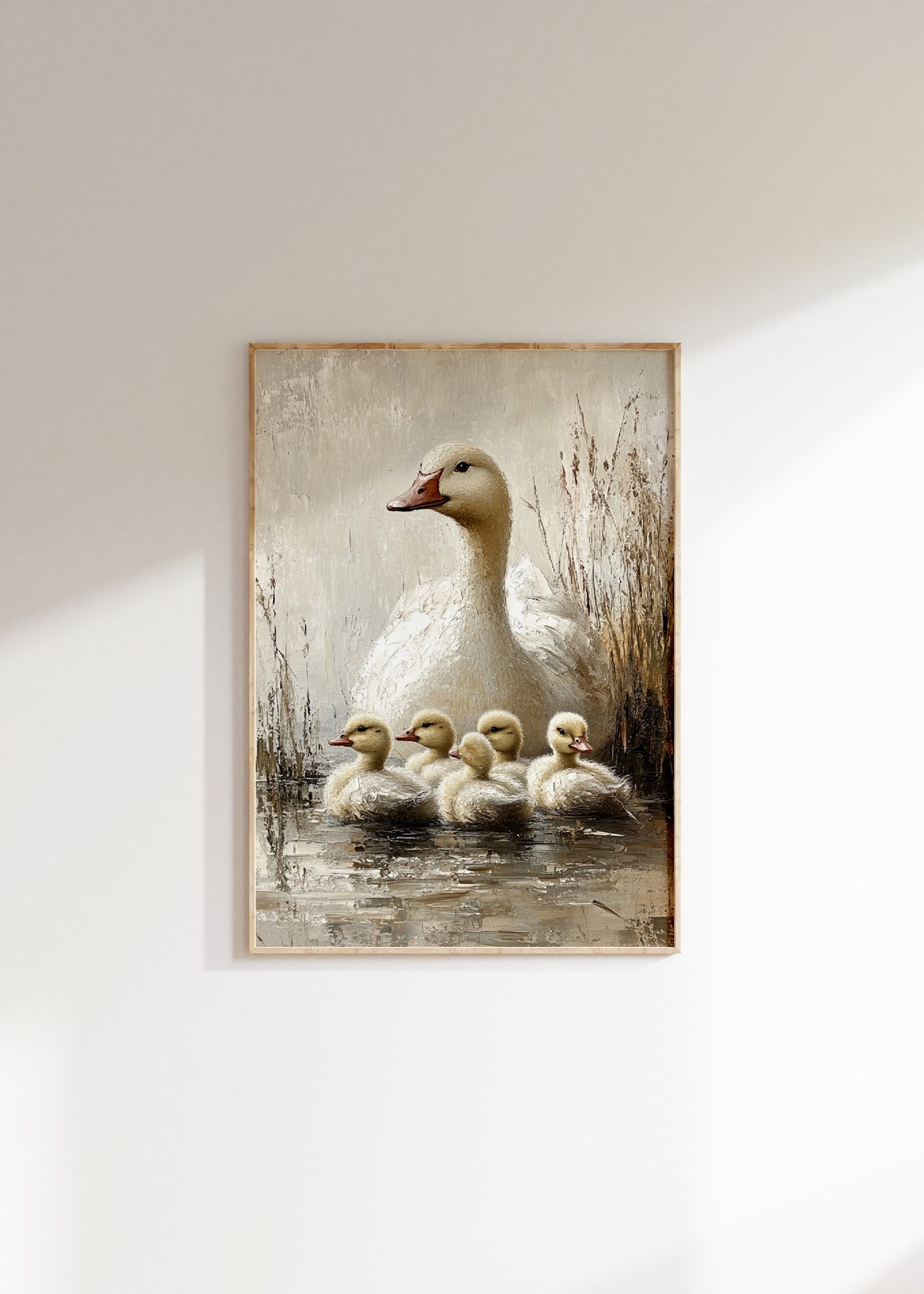 Mother Goose With Her Goslings Painting Goose Print Muted Beige And Gold Tones Antique Bird Painting Country Landscape Vintage Bird - Image 2