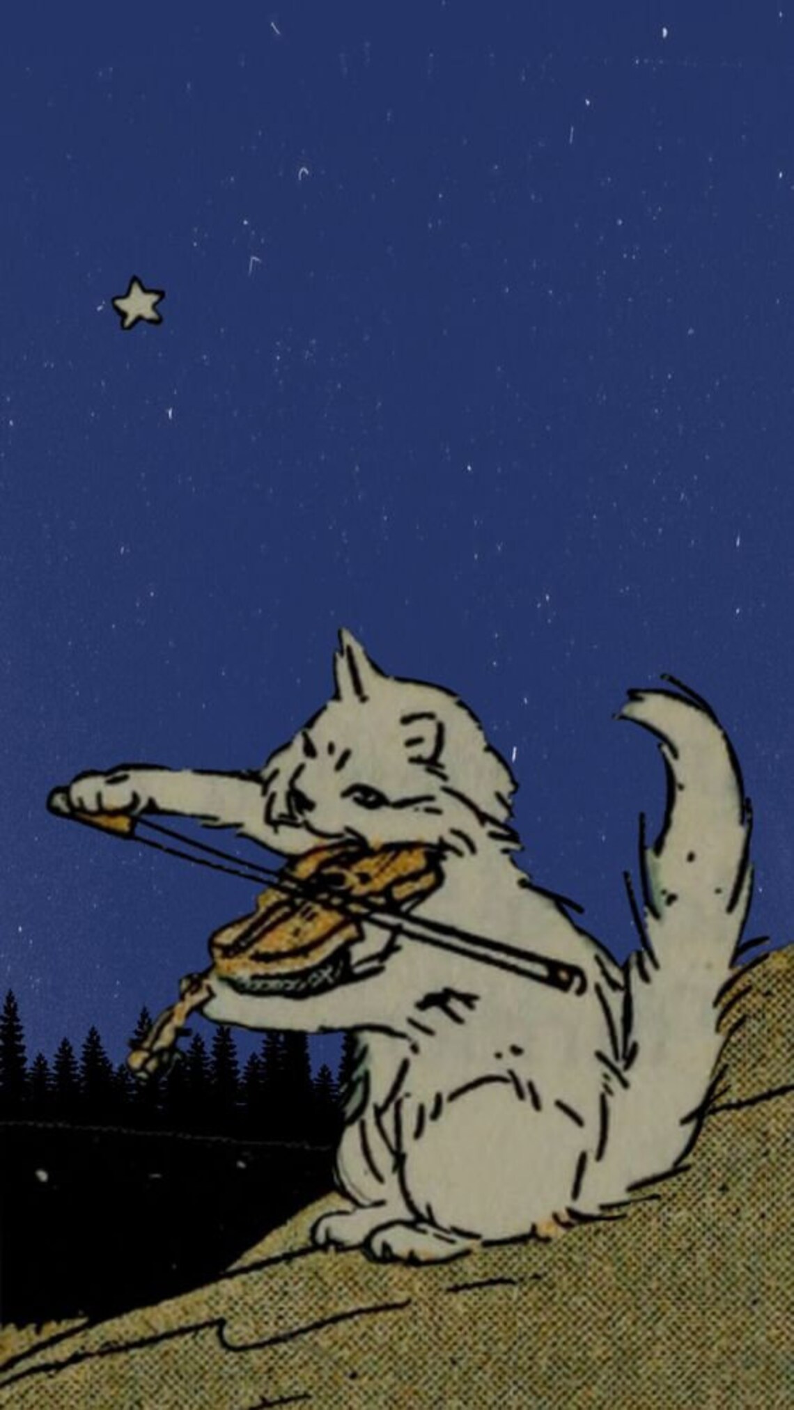 Whimsical White Cat Playing Violin Under a Starry Night Sky Poster - Image 4