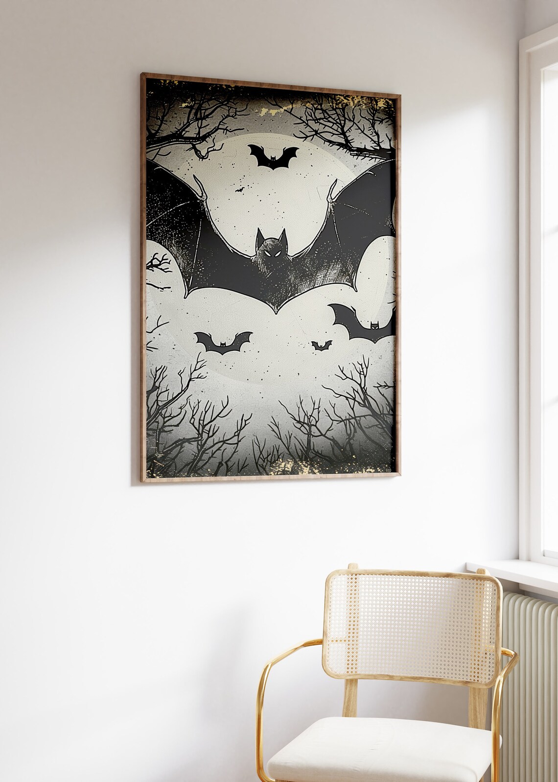 Giant Bat Over Full Moon Vintage Engraving Style Spooky Poster - Image 4