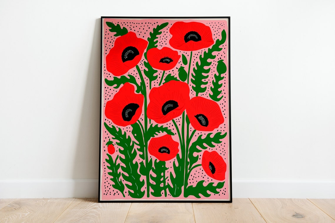 Vintage Red Poppies, Matisse-Inspired Floral Poster - Image 3