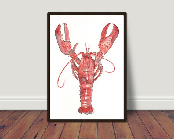 Lobster Picture Poster A4 21 X 30 Cm With Watercolor Print Decoration Gift Colorful Animals Sea Ocean Maritime Animal Picture Crayfish Kitchen Cooking Red Lobster