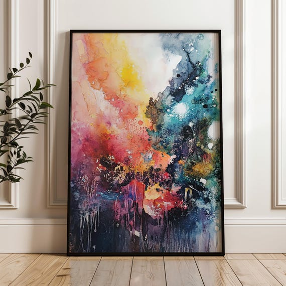 Abstract Watercolor Wall Art Aura Poster Colorful Splash Matte Paper