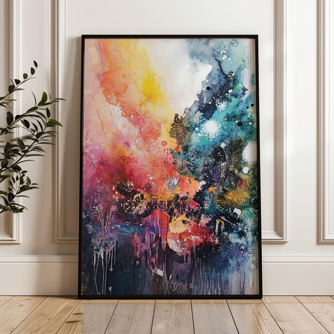 Rainbow Watercolor Abstract Explosion with Paint Drips Art Poster