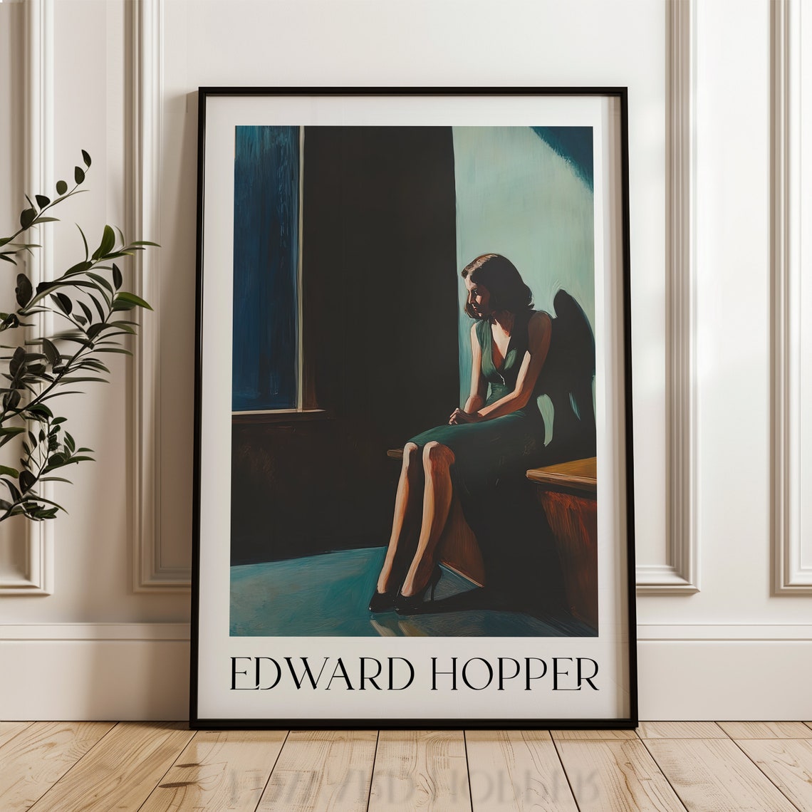 Edward Hopper Style Lonely Woman Window Seat Dark Interior Poster