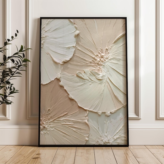 Neutral Abstract Petals Textured Beige Minimalist Cream Wall Art