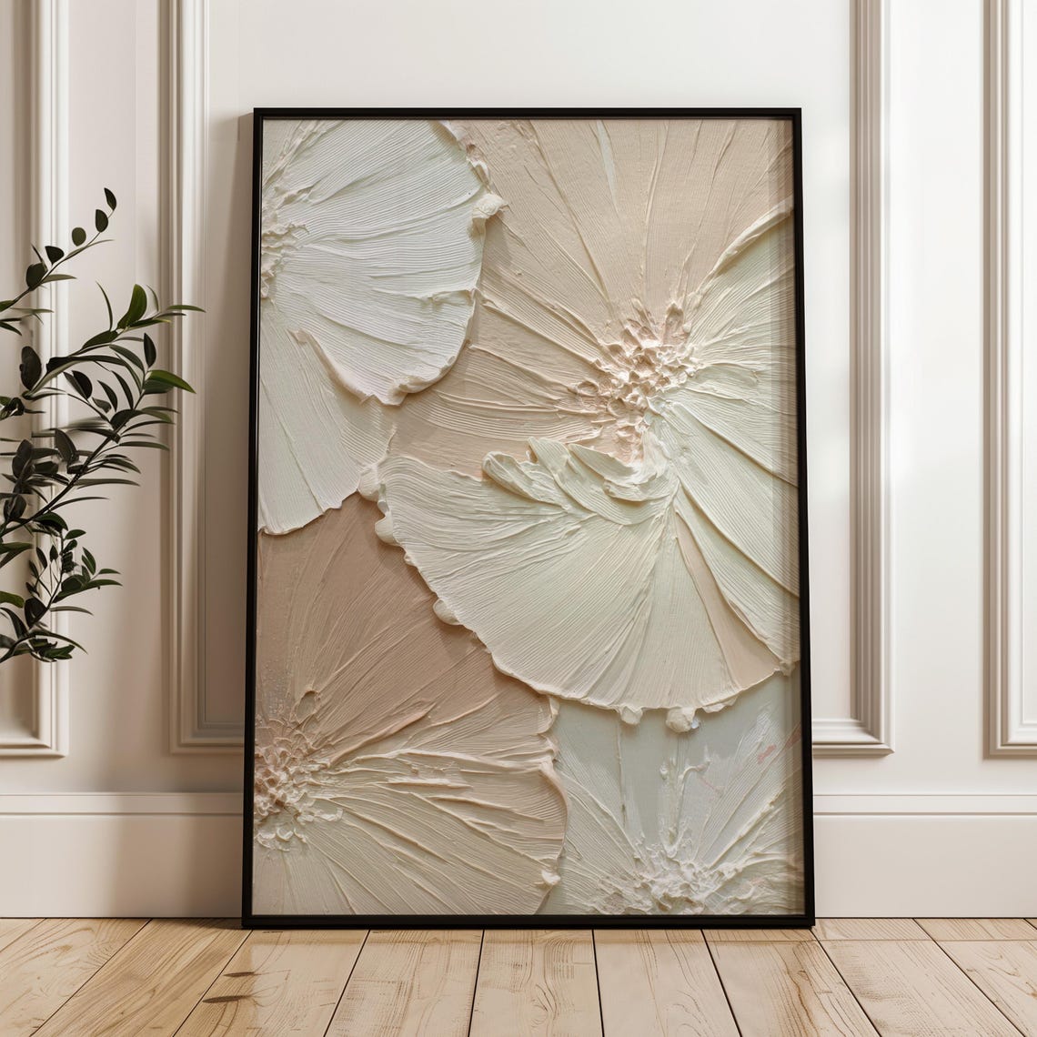 Neutral Abstract Petals Textured Beige Minimalist Cream Wall Art