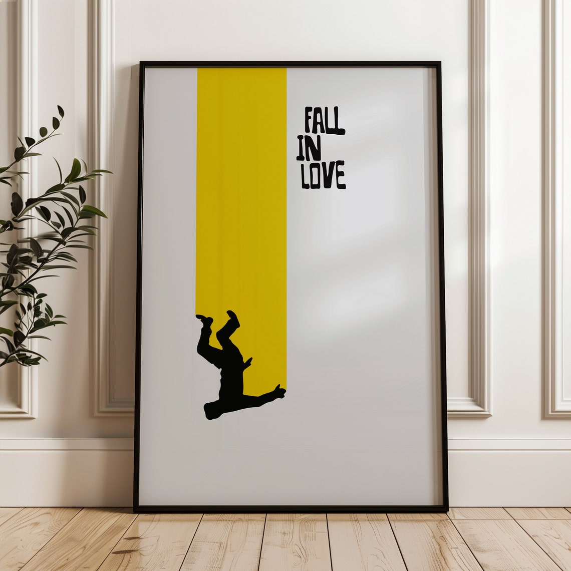 Fall in Love Bold Yellow Stripe Minimalist Typography Art Poster