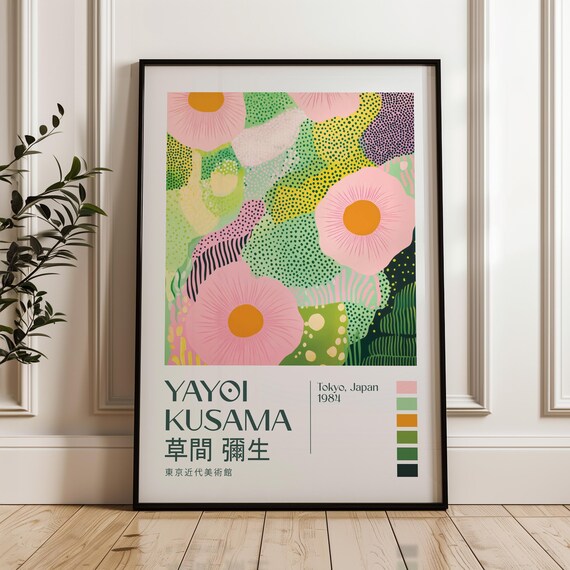 Yayoi Kusama 1984 Green Floral Dots Tokyo Exhibition Art Poster