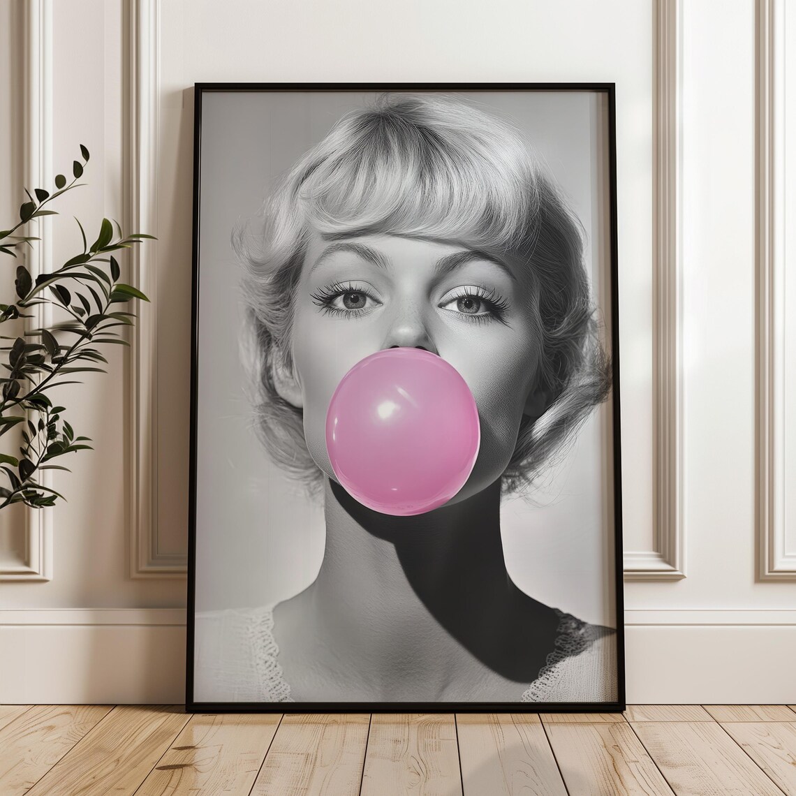 Stunning Blonde Woman Pink Bubble Gum Pop Art Retro Beauty Poster