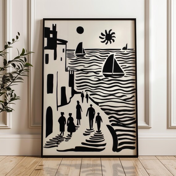 Minimalist Scenic Poster Black And Beige Print Modern Organic Wall Art Scandinavian Home