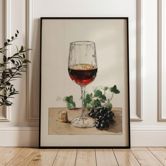 Wine Art Poster Handdrawn Glass Illustration On Matte Paper
