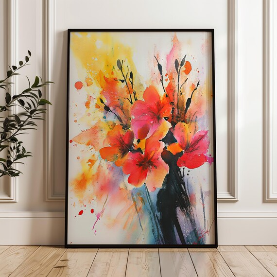 Vibrant Abstract Watercolor Flower Bloom Splash Painting Poster