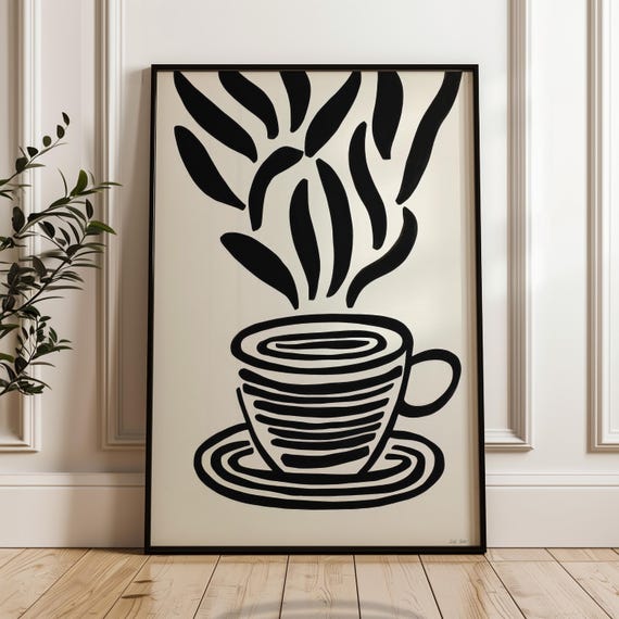 Minimalist Coffee Poster Black And Beige Print Modern Organic Wall Art Scandinavian Home