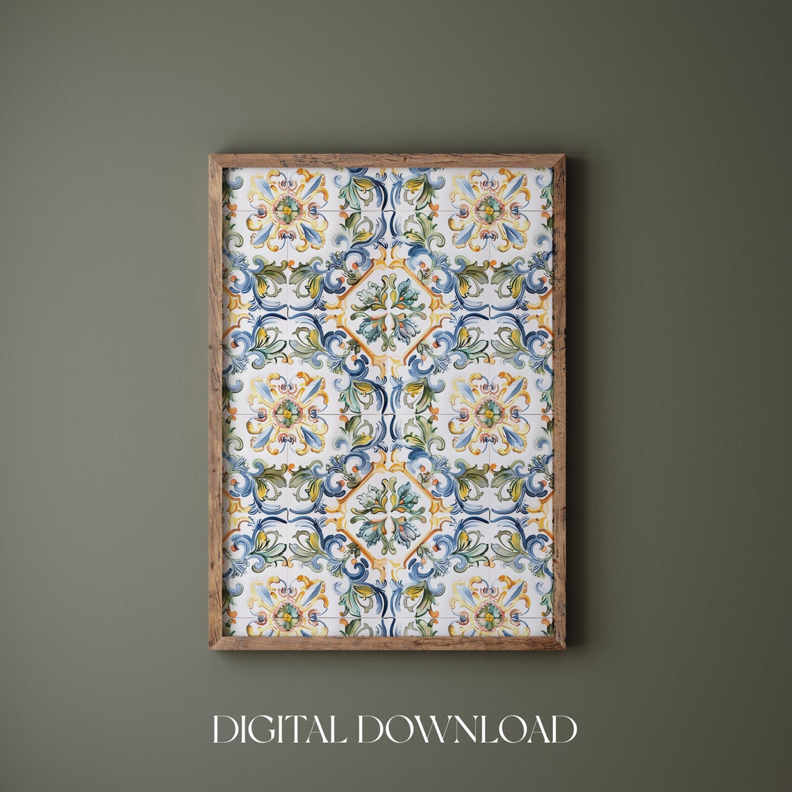 Blue Yellow Spanish Tile Pattern Mediterranean Ornate Wall Art - Image 4