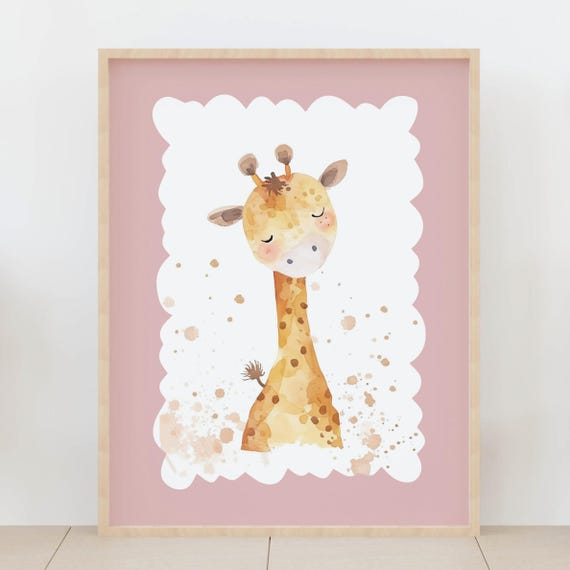 Baby Giraffe Wall Art Safari Jungle Nursery Decor Cute Kids Room Artwork Playroom Animal Print